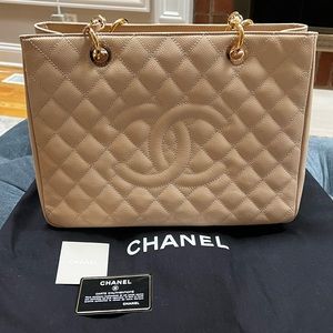 Authentic Chanel Beige Caviar Leather GST